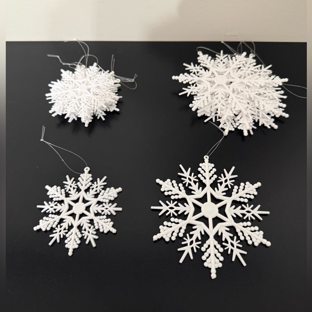 White Plastic Snowflake Holiday Ornaments